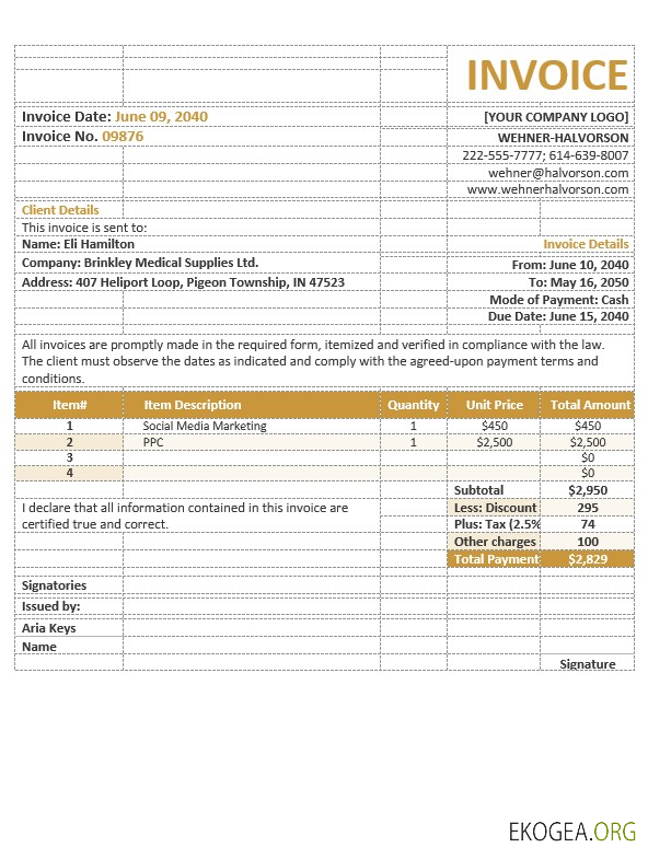 Modèle de facture d'agence de base